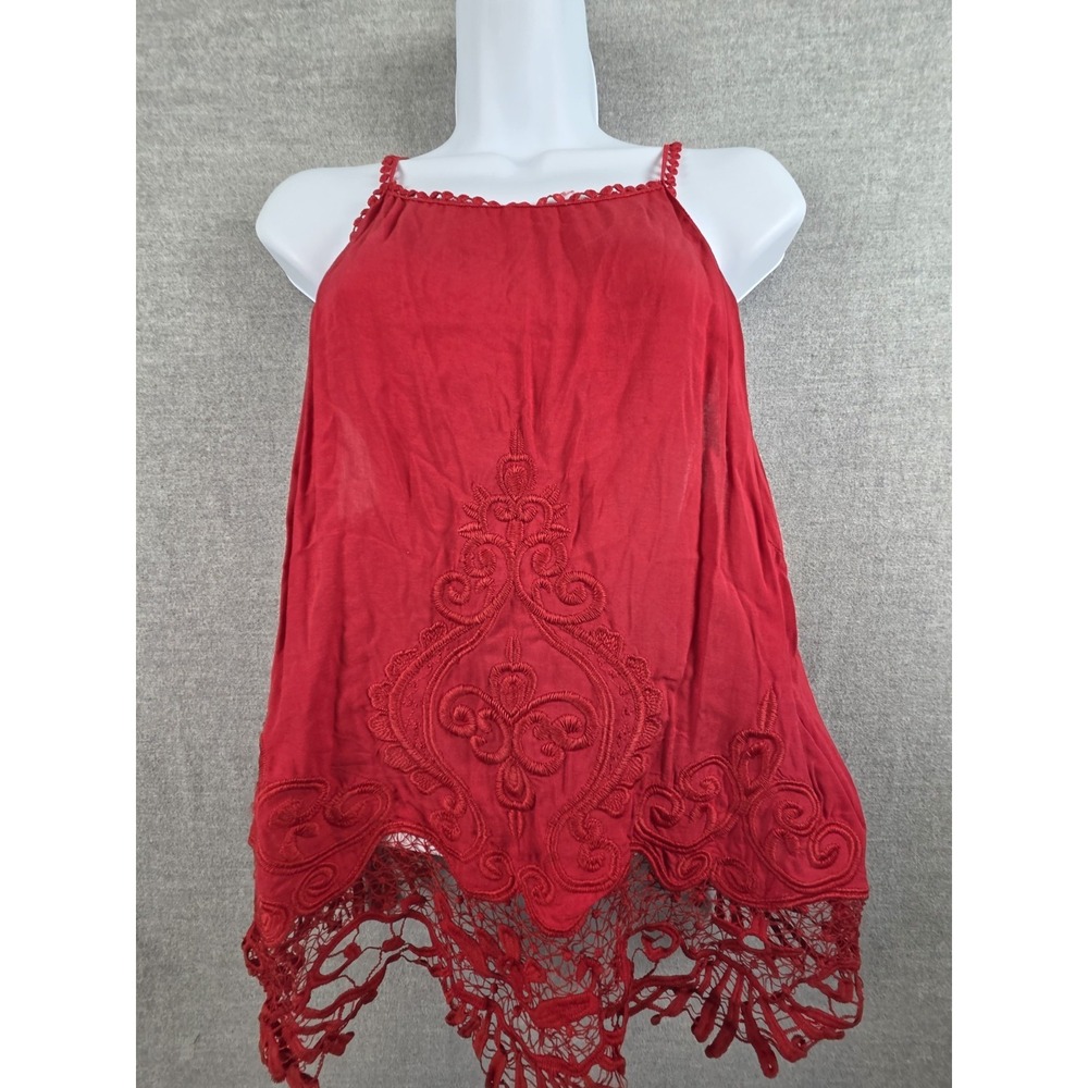Rue 21 Tank Top XL Red Embroidered Lace VTG Y2K Coquette Romantic Babydoll Fairy